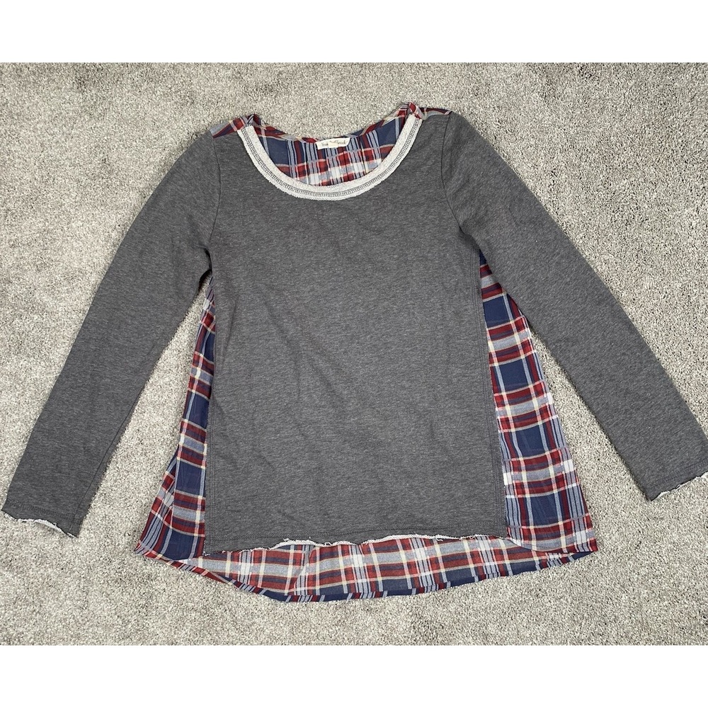 Hem & Thread Women's Long Sleeved Top Shirt Blouse Plaid Pleated Flowy SMALL